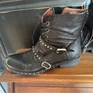 A.S.98 Black Leather Ankle Boots with Studded Accents